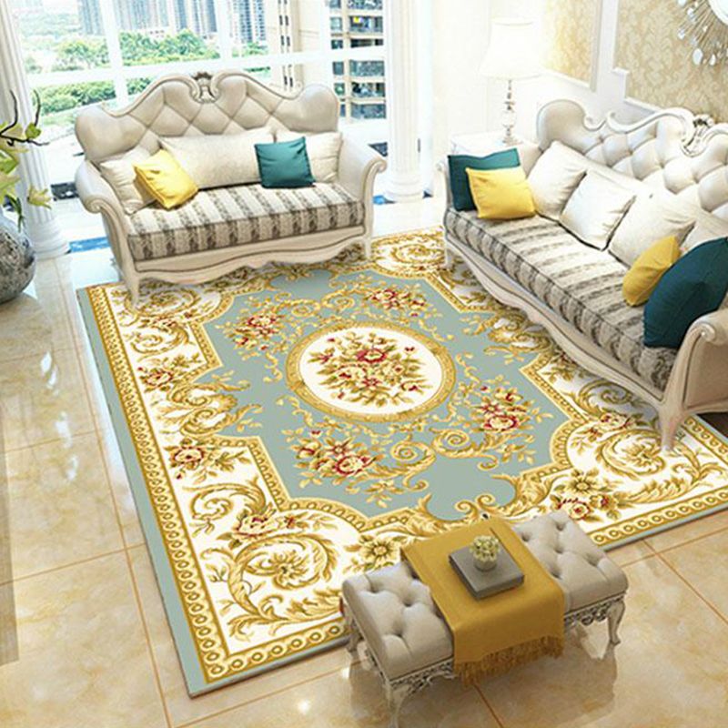 Multi Colored Retro Rug Polyster Flower Printed Area Carpet Non-Slip Washable Stain-Resistant Indoor Rug for Living Room