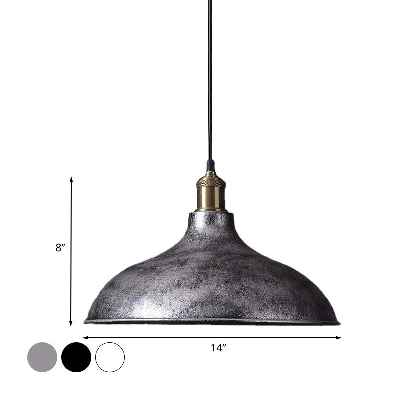 1 Bulb Pendant Lamp Vintage Style Bowl Metal Ceiling Light Fixture in Black/White for Restaurant