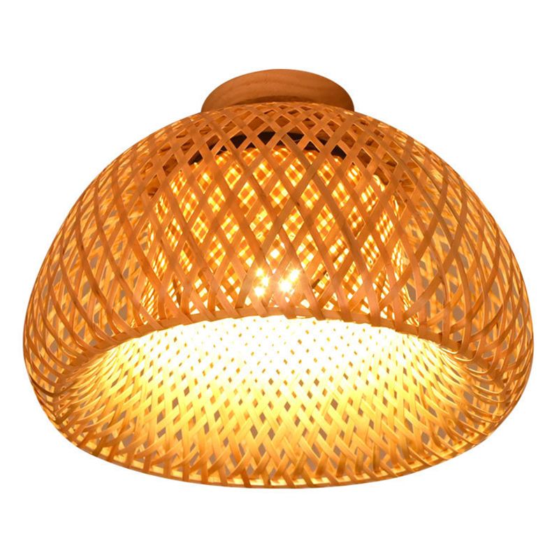 Contemporary Dome Shape Ceiling Light with Bamboo Shade for Living Room