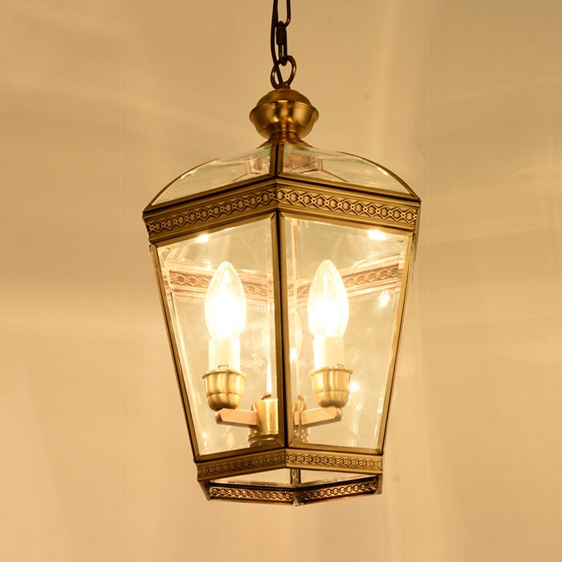 Brass Tapered Chandelier Lamp Nordic Clear Glass 3 Bulbs Hanging Ceiling Light for Living Room