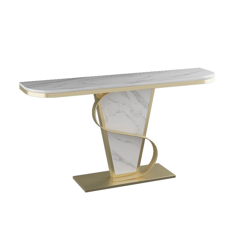 Glam Style Half Moon Console Table with Golden Steel Pedestal Base