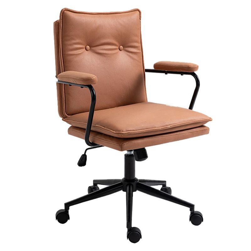 Black Frame Modern Task Chair with Padded Arms Faux Leather Computer Desk Chair