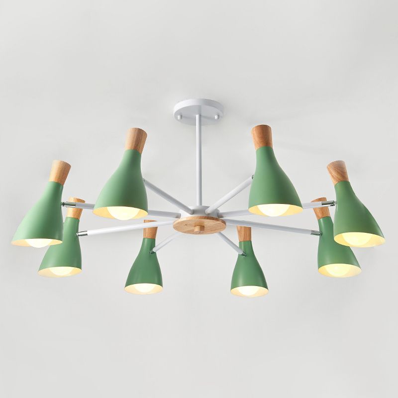 IJzeren bias-gesneden fles kroonluchter lamp macaron stijl houten hanger licht voor woonkamer