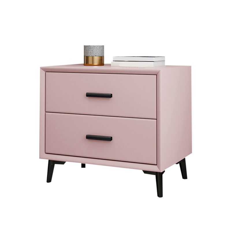 2 - Drawer Contemporary Accent Table Nightstand Faux Leather Bed Nightstand