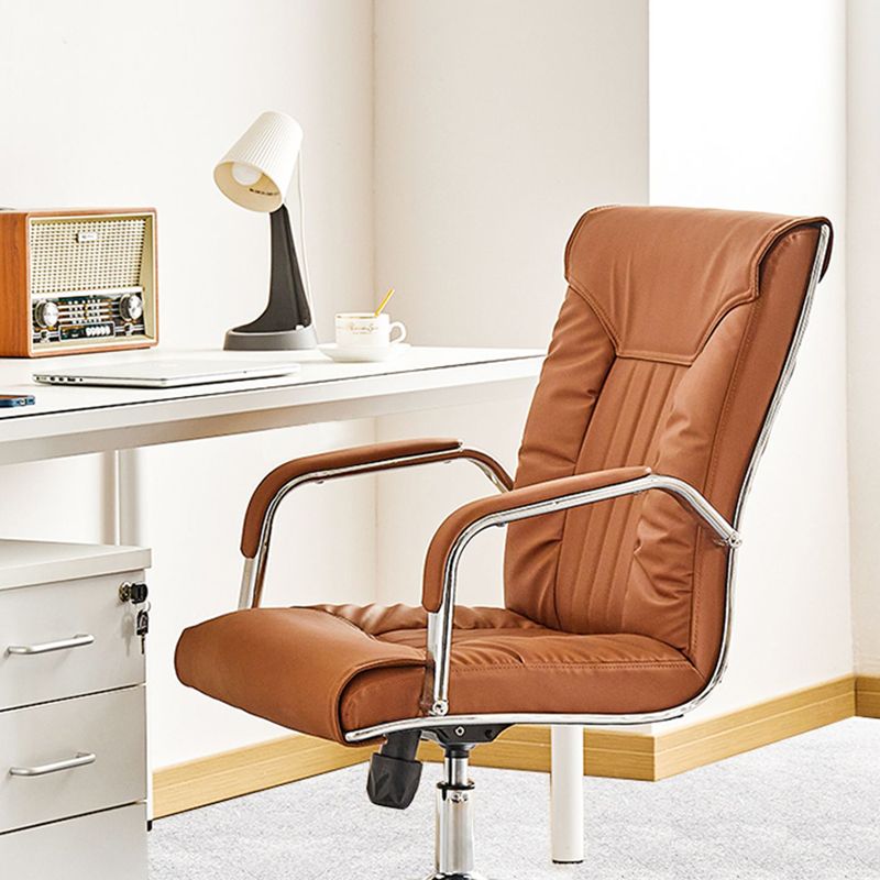 Metal Base Office Chair with Wheels Contemporary Leather Task Chair