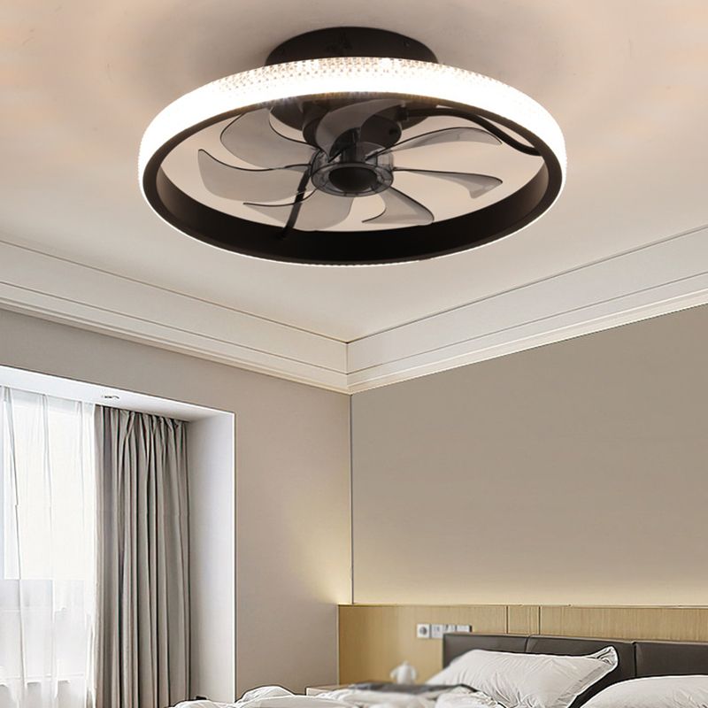 7-Blade Contemporary Ceiling Fan White/Black LED Fan with Light for Foyer