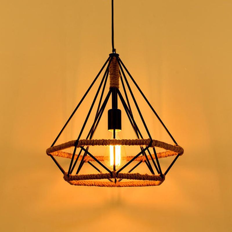 Black Diamond Cage Pendant Light Fixture Industrial Restaurant Hanging Pendant Light