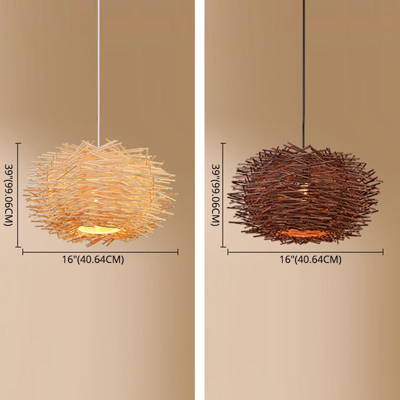 Asia Style Bird Nest Hanging Light Fixture Wood Dinning Room Pendant Lighting Fixture