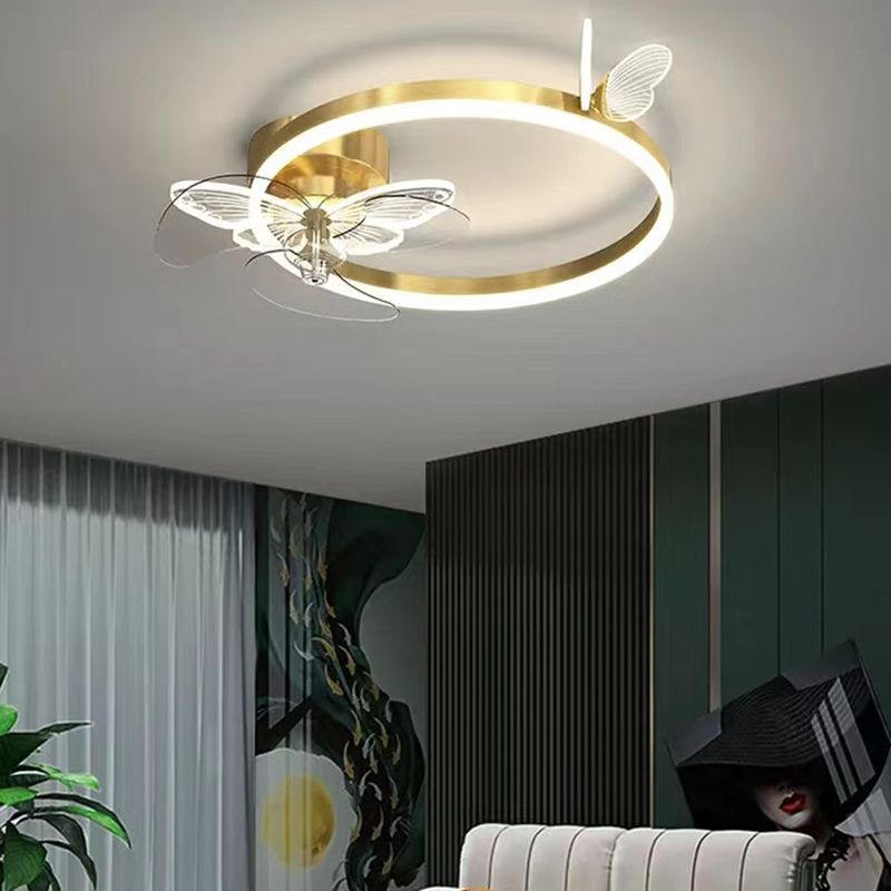 Contemporary LED Circle Fan Ceiling in Black / Gold Finish Metal Fan Lighting