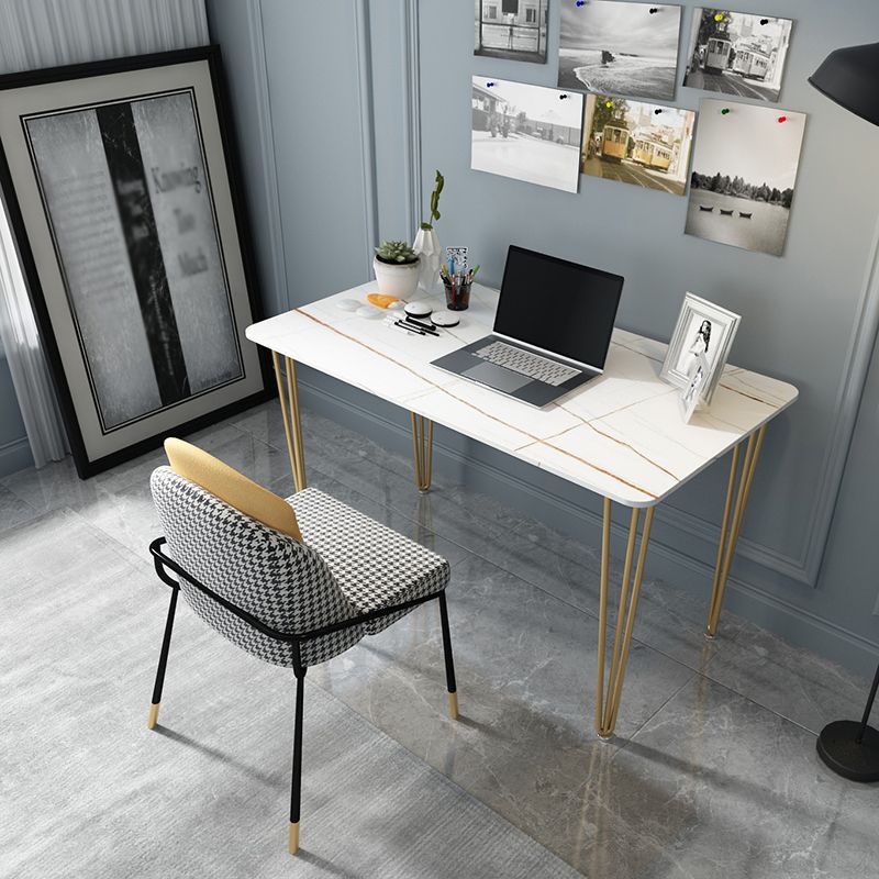 Home Hairpin Base Writing Desk Glam Style Stone Writing Desk