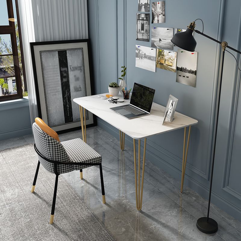 Home Hairpin Base Writing Desk Glam Style Stone Writing Desk