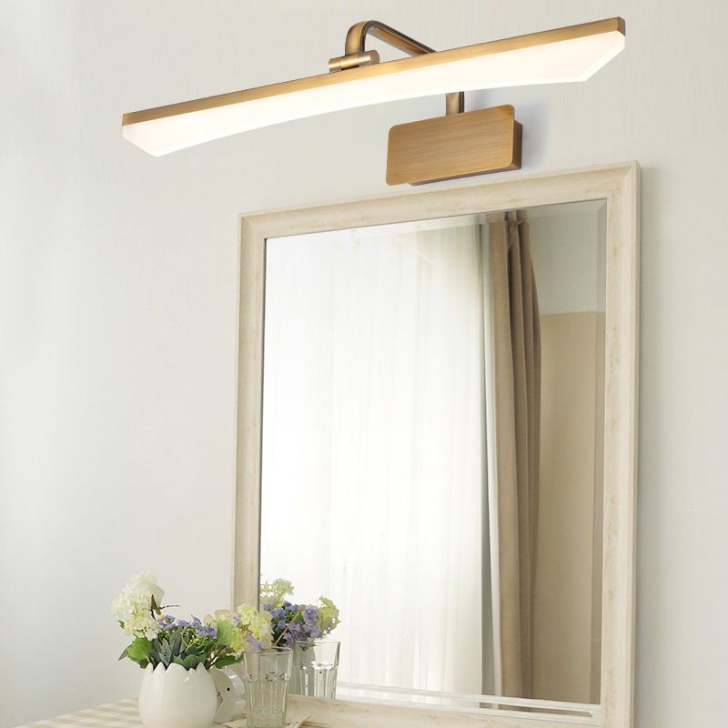 Metal linear Shade Mirror Wall Lights Modern 1 Head Wall Mount Fixture in Brass