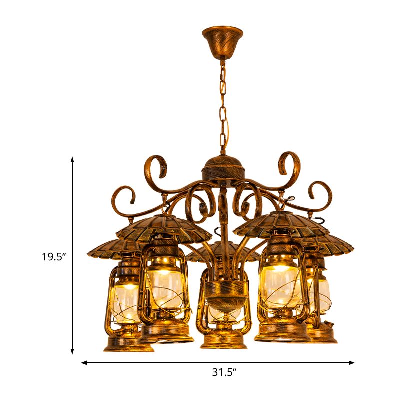 Brass 5 Lights Ceiling Chandelier Pendant Industrial Metallic Kerosene Hanging Ceiling Fixture