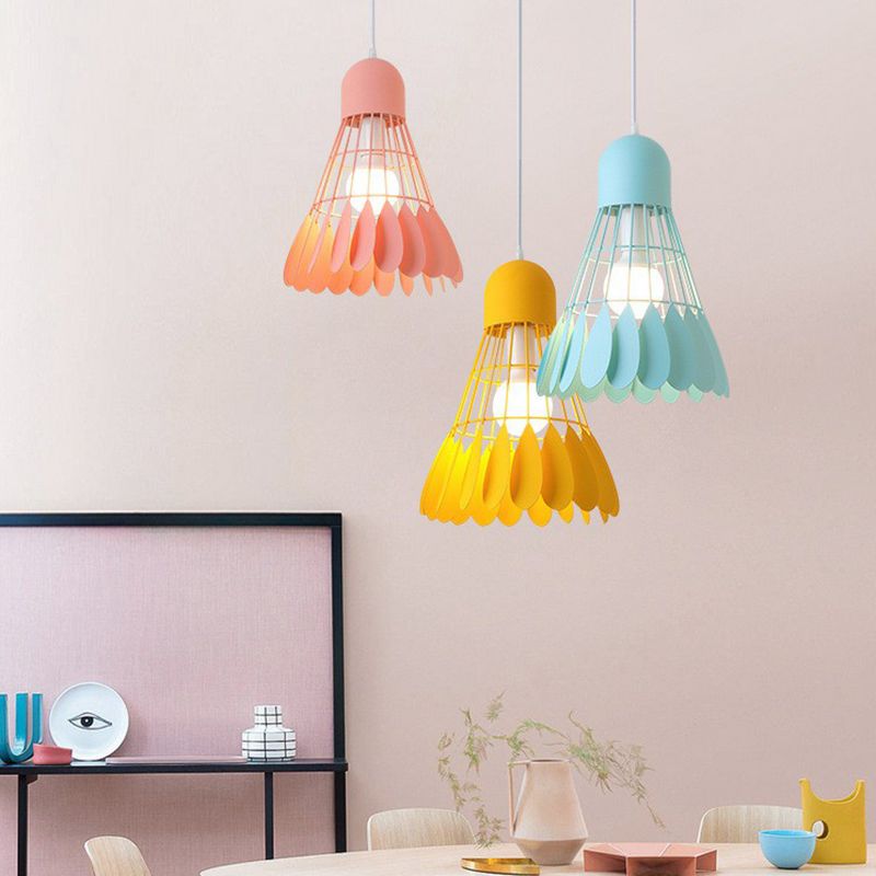 Badminton Pendant Light Fixture Macaron Iron 1-Bulb Hanging Lamp for Dining Room