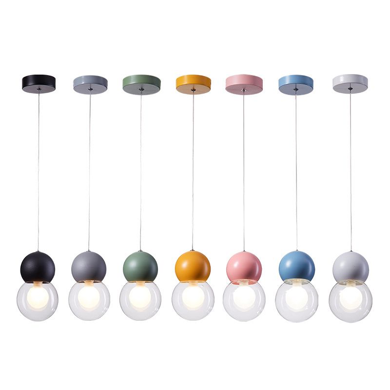 Glass Ball Pendant Lamp Macaron 1 Bulb Multi Colored Hanging Light for Restaurant Bedroom