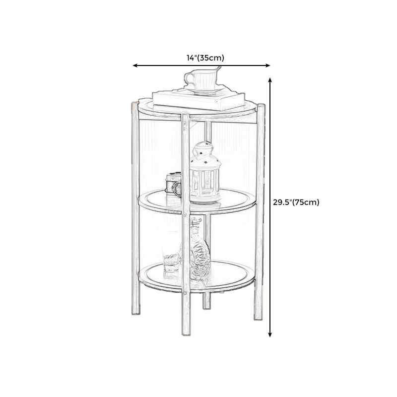 4 Legs End Table Wood Round Side End Table with Shelves for Living Room