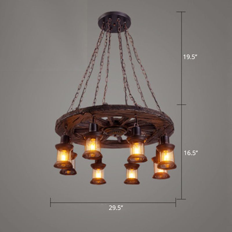 Nautical Style Lantern Chandelier Lamp Wooden Ceiling Pendant Light for Restaurant