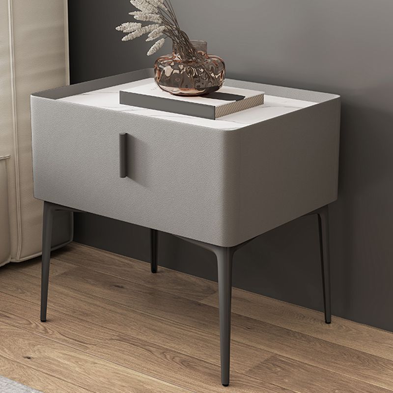 Modern Slate Nightstand Lower Shelf Bedside Cabinet with Drawer for Bedroom