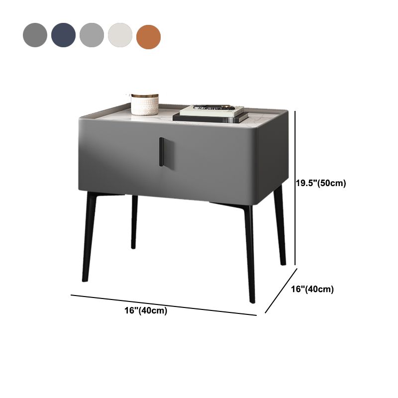 Contemporary Accent Table Nightstand Genuine Marble and Faux Leather Night Table