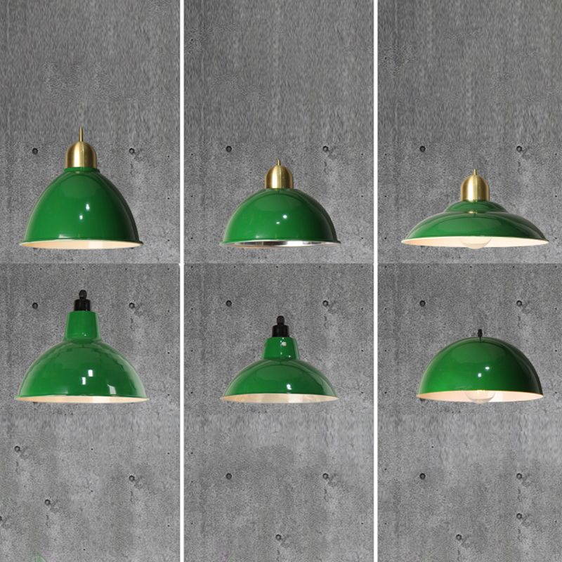 Industriële retro ronde hanglamp 1-hoofd metalen ophanging licht in zwartachtig groen