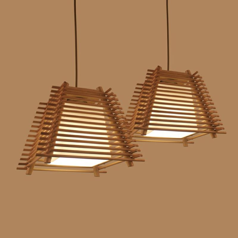 Trapezoidal Restaurant Hanging Light Wooden 1-Light Modern Pendant Lamp in Brown