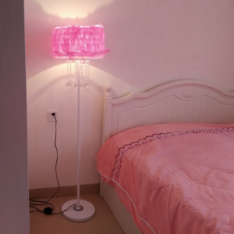 Apricot/White/Pink Lotus Floor Light Novelty Nordic 1 Bulb Feather Stand Up Lamp with Crystal Orbs