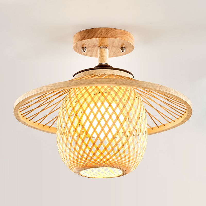 Bamboo Close to Ceiling Fixture Shaded Simple Style Semi Flush Mount Light