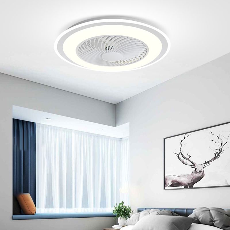 Modern Style Round Shape Ceiling Fan Lamp Metal 1 Light Ceiling Fan Lighting for Bedroom