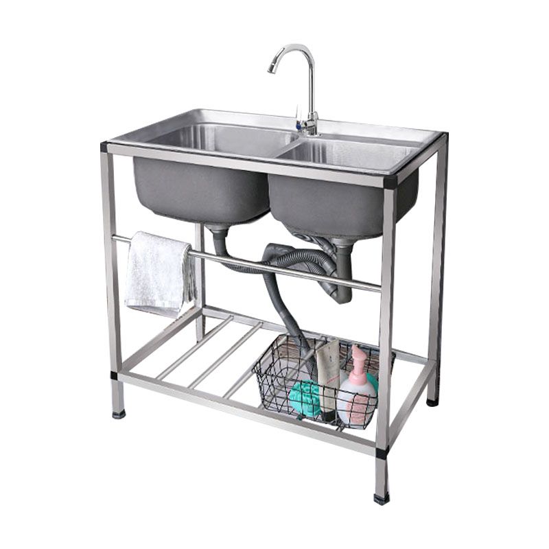 Modern Workstation Ledge Stainless Steel with Faucet and Soap Dispenser Sink