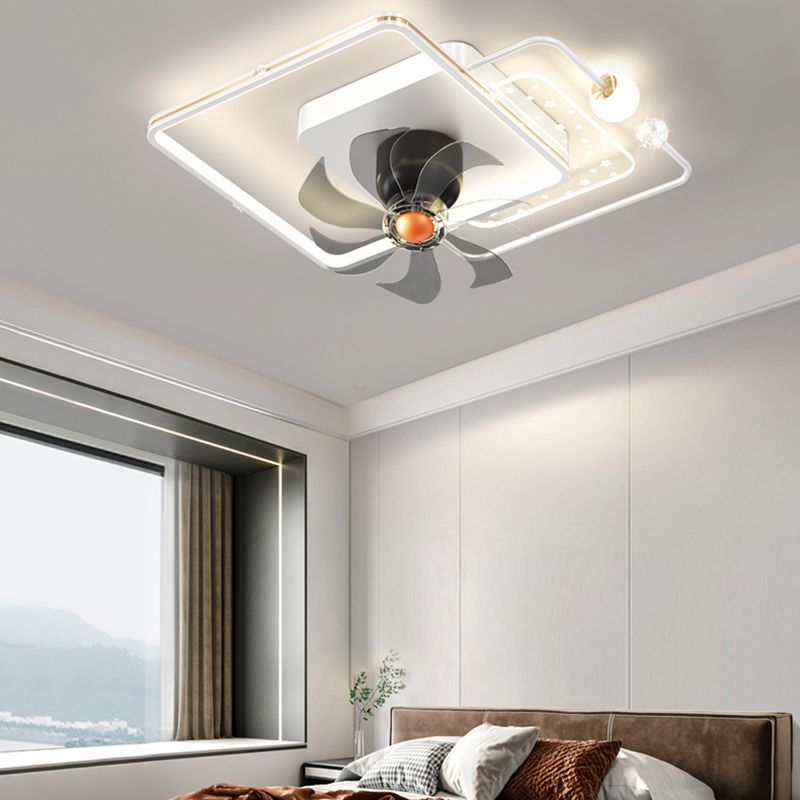 LED Matte White Ceiling Fan Contemporary Metal Geometric Fan Light Fixture