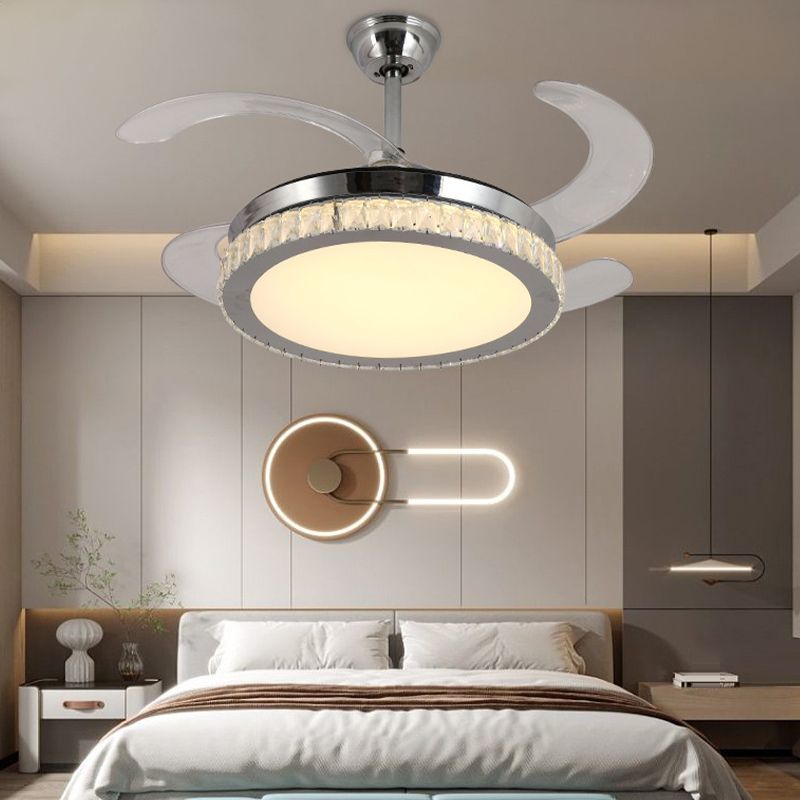 Stainless Steel Ceiling Fan Light in Chrome LED Modernism Fan Ceiling Fixture