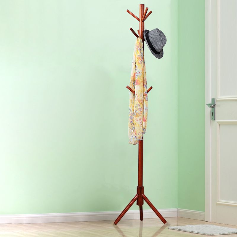 Modern Plain Solid Wood Free Standing Coat Rack with Coat Hooks