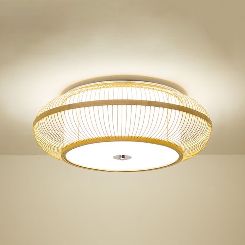 Asia Circle Flush Mount Ceiling Light Bamboo Flush Mount Lighting for Bedroom