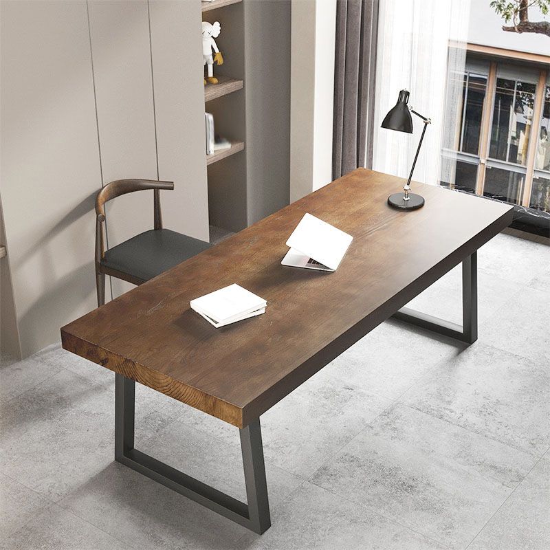 Industrial Rectangular Writing Desk Solid Wood Office Desk with Black Legs