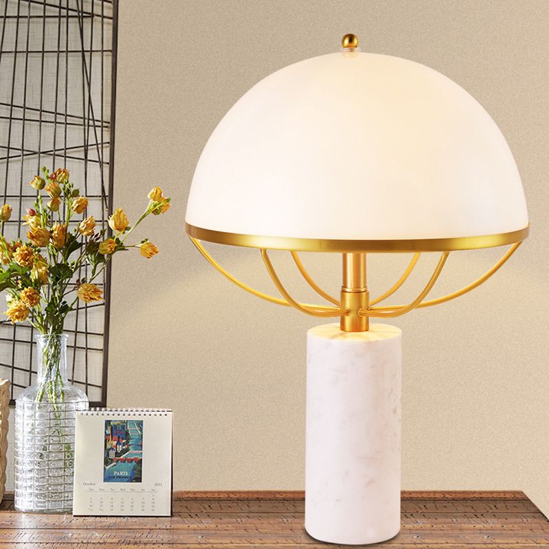 Gold Hemisphere Task Lamp Modernism 1 Head Opal Glass Table Light with Marble Base