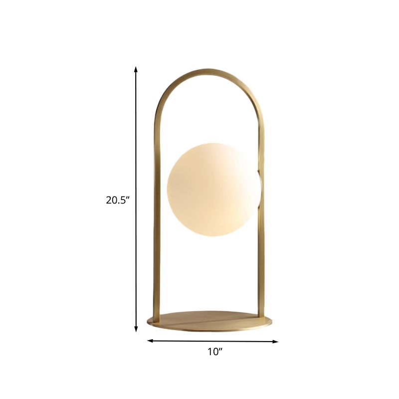 Post Modern Oval Ring Table Light Metal 1 Bulb Living Room Desk Lamp in Brass with Ball Milk Glass Shade