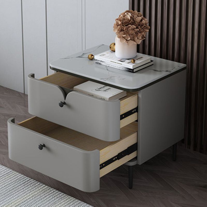 Stone Bed Nightstand Contemporary Bedside Cabinet with 2 Drawers