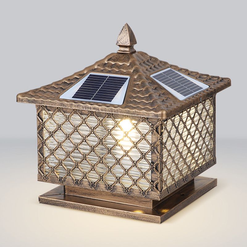 Nordic Style Iron Outdoor Light Square Shape Solar Energy Pillar Lamp for Outdoor