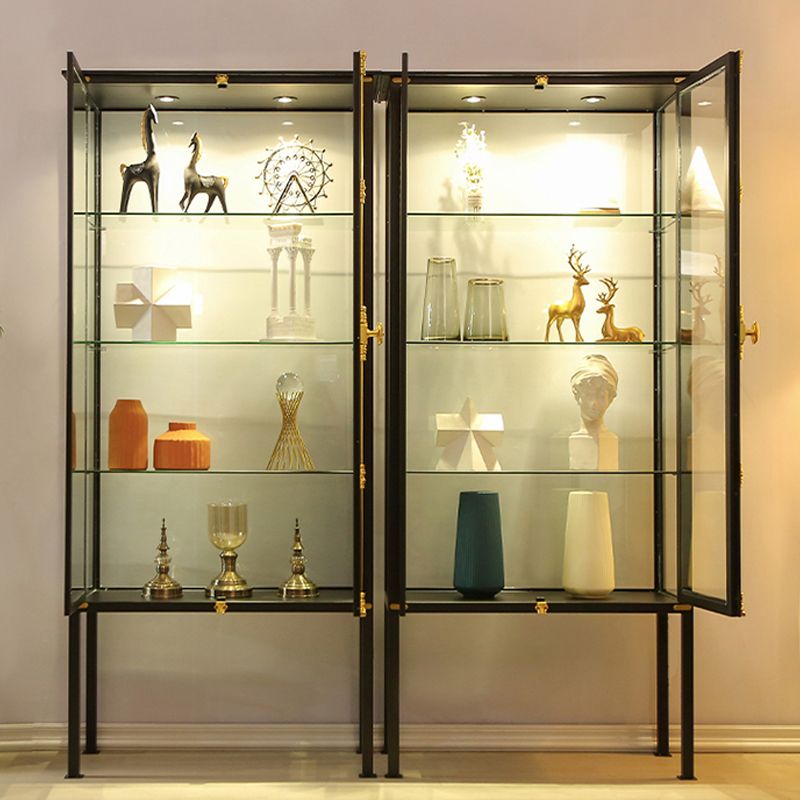 Glam Metal Curio Cabinet Glass Doors Display Cabinet with Door