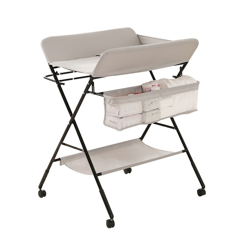 Modern Flat Top Baby Changing Table Metal Folding Changing Table with Safety Rails