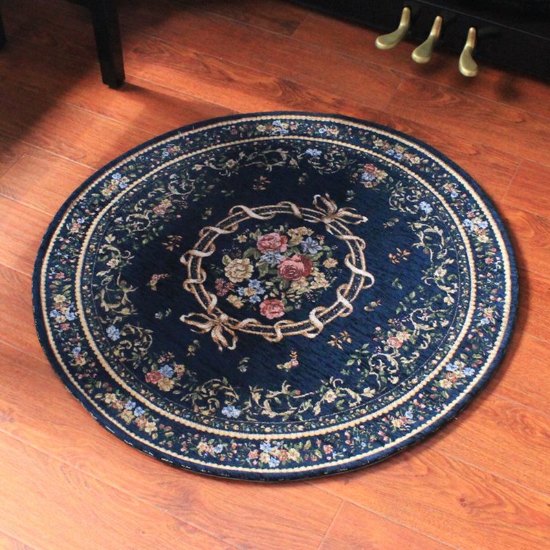 Tapis vintage rouge et bleu Polyester motif floral tapis lavable pour animaux de compagnie Animage antidérapant tapis intérieur pour étude