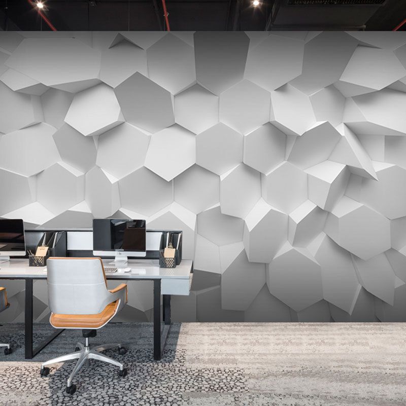 Grey 3D Print Hexagon Mural Wallpaper Waterproofing Wall Covering for Meeting Room Decor