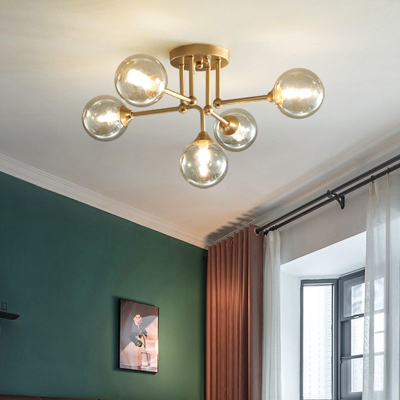 Moderna luci a 5 luci semifulò lampada a soffitto in vetro oro/nero e oro con tonalità in vetro trasparente