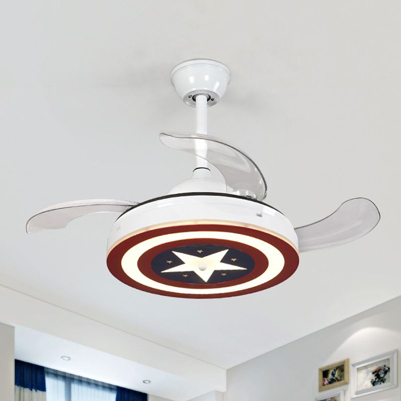 34" W Metal Star Hanging Fan Lamp Kids LED Semi Flush Ceiling Light in Red with 3-Blade