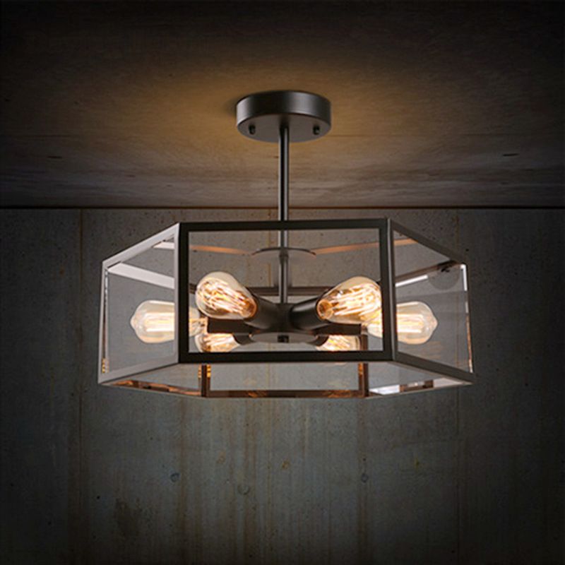 Geometric Chandelier Light Fixture Industrial Glass Pendant Lighting for Restaurant