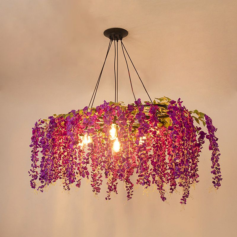 Artificial Flower Chandelier Lighting Art Deco Metal Hanging Ceiling Light for Dining Room