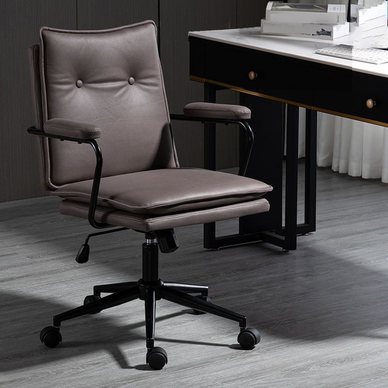 Black Frame Modern Task Chair with Padded Arms Faux Leather Computer Desk Chair