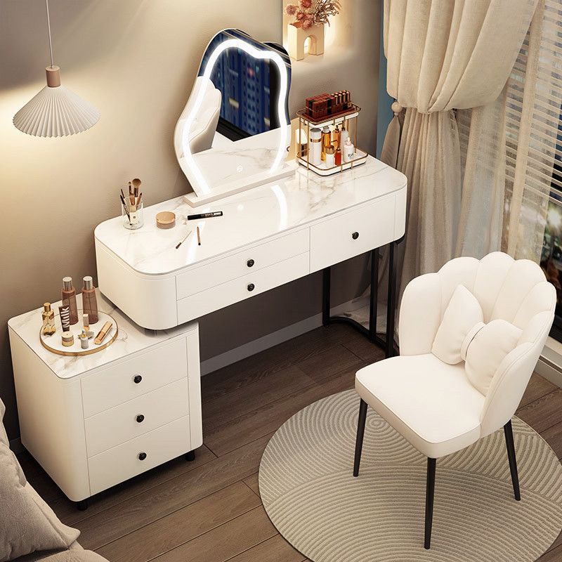 Contemporary Lighted Mirror Makeup Vanity Desk White Vanity Dressing Table Set