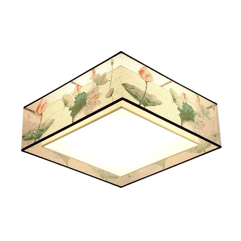 Square/Round Fabric Flush Light Chinese Style Flush Ceiling Light for Living Room