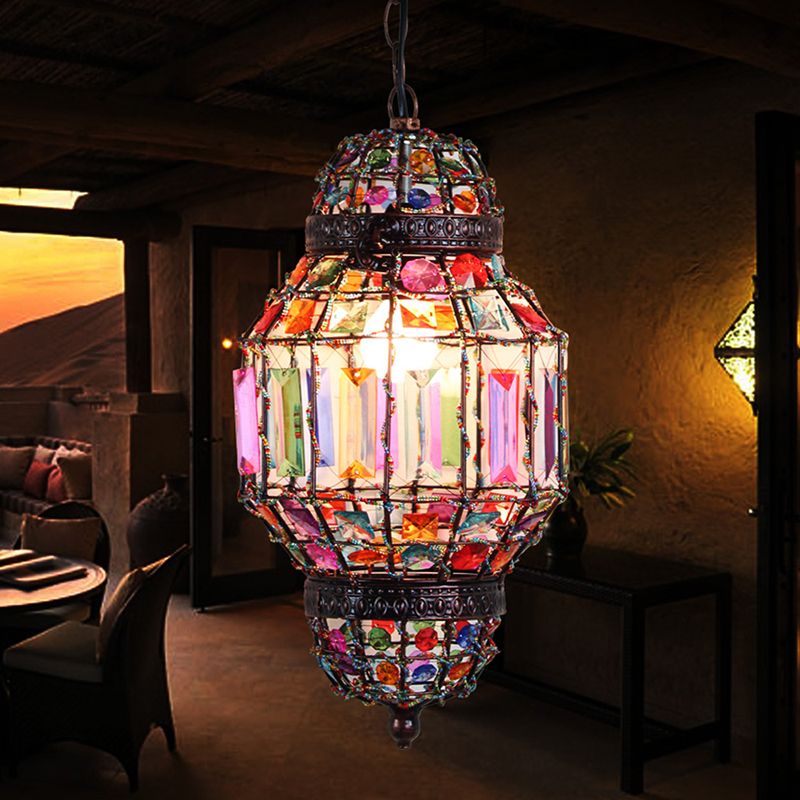 Metal Lantern Down Lighting Colgante Vintage 1 Restaurante de la bombilla Luz de techo colgante en óxido